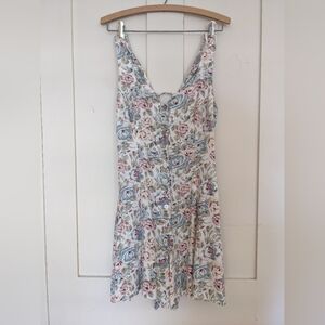 Vintage 90s Floral Jumper Dress S Button/Corset Sleeveless Skort Small